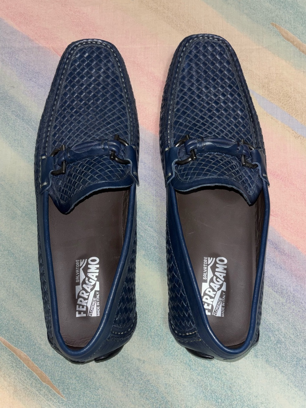 Size 13 Salvatore Ferragamo Parigi Gancini Logo  Blue Leather Drivers RARE!$$895 - Picture 6 of 12